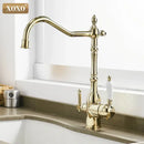 Ornate gold and white kitchen faucet mixer tap with ceramic handles