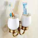 Ornate gold copper carved bathroom accessories set