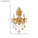 Ornate gold crystal 3 light metal fixture living room sconce