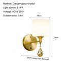 Ornate gold crystal copper wall lamp with glass shade for bedroom