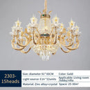 Ornate gold crystal dining room chandelier with green accent stone
