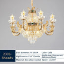 Ornate gold crystal dining room chandelier with green accent stone