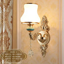 Ornate gold crystal wall sconce bedroom light with frosted shades