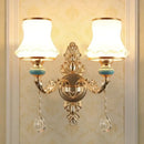 Ornate gold crystal wall sconce bedroom light with frosted shades