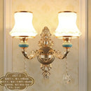 Ornate gold crystal wall sconce bedroom light with frosted shades