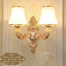 Ornate gold crystal wall sconce bedroom light with frosted shades