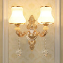 Ornate gold crystal wall sconce bedroom light with frosted shades