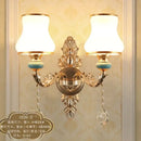 Ornate gold crystal wall sconce bedroom light with frosted shades