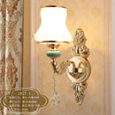 Ornate gold crystal wall sconce bedroom light with frosted shades