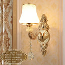 Ornate gold crystal wall sconce bedroom light with frosted shades