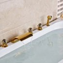Ornate gold led waterfall bath tub faucet with handshower bathroom