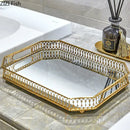 Ornate gold mirror glass storage tray bedroom jewelry decor