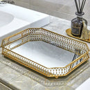 Ornate gold mirror glass storage tray bedroom jewelry decor