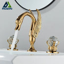 Ornate gold swan basin faucet with crystal handles for bathroom