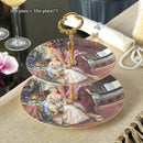 Ornate gold three tiered floral fruit plates set dining room stand
