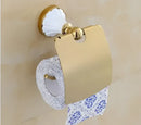 Ornate gold & white ceramic bathroom accessories set