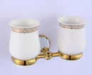 Ornate gold & white ceramic bathroom accessories set
