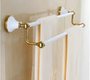 Ornate gold & white ceramic bathroom accessories set