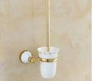 Ornate gold & white ceramic bathroom accessories set