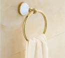 Ornate gold & white ceramic bathroom accessories set
