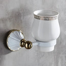 Ornate gold & white ceramic bathroom accessories set