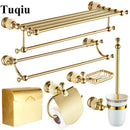 DecorBites™ Brass Jade Bathroom Hardware Set: Corner Shelf, Paper Holder, Towel Bar, Soap Basket, Rack.