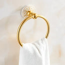 Ornate gold & white floral bathroom accessories set