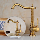 Ornate golden brass carved bathroom faucet hot and cold mixer tap