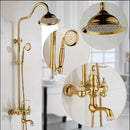 Ornate golden brass & jade bath shower set bathroom rainfall system
