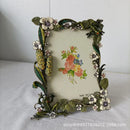 Ornate green & white frog metal photo frame living room decor
