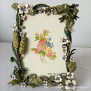 Ornate green & white frog metal photo frame living room decor