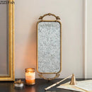 Ornate leaf handle golden mirror glass tray bedroom jewelry organizer