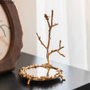 Ornate leaf handle golden mirror glass tray bedroom jewelry organizer