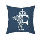 Ornate navy blue letter pillowcase – living room crown cushion cover