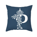 Ornate navy blue letter pillowcase – living room crown cushion cover