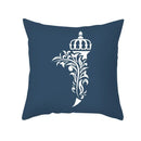 Ornate navy blue letter pillowcase – living room crown cushion cover