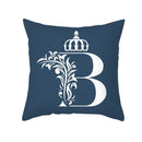 Ornate navy blue letter pillowcase – living room crown cushion cover
