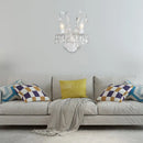 Ornate silver crystal leaf wall light fixture bedroom sconce