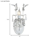 Ornate silver crystal leaf wall light fixture bedroom sconce