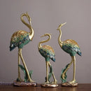 Ornate teal & gold crane bird sculpture living room decor