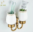 Ornate white & gold double cup holder bathroom toothbrush stand