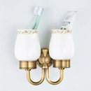 Ornate white & gold double cup holder bathroom toothbrush stand