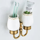 Ornate white & gold double cup holder bathroom toothbrush stand