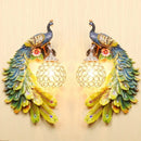 Ornate white gold peacock crystal wall lamp bedroom sconce pair