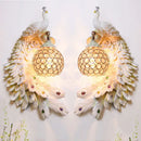 Ornate white gold peacock crystal wall lamp bedroom sconce pair