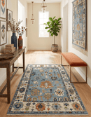 Oushak Hand Knotted Blue and Ivory Traditional Wool Multi Size wool Area Rug