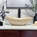 Oval Chiseled Tan Travertine Vessel Bathroom Sink - Handcrafted Natural Stone Above Counter Vanity Basin