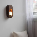 Oval led wooden wall lamp warm amber sconce for bedroom