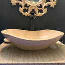 Oval Polished Tan Travertine Vessel Bathroom Sink - Handcrafted Natural Stone Above Counter Vanity Basin