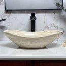 Oval Polished Tan Travertine Vessel Bathroom Sink - Handcrafted Natural Stone Above Counter Vanity Basin
